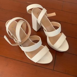 Strappy white chunky heel